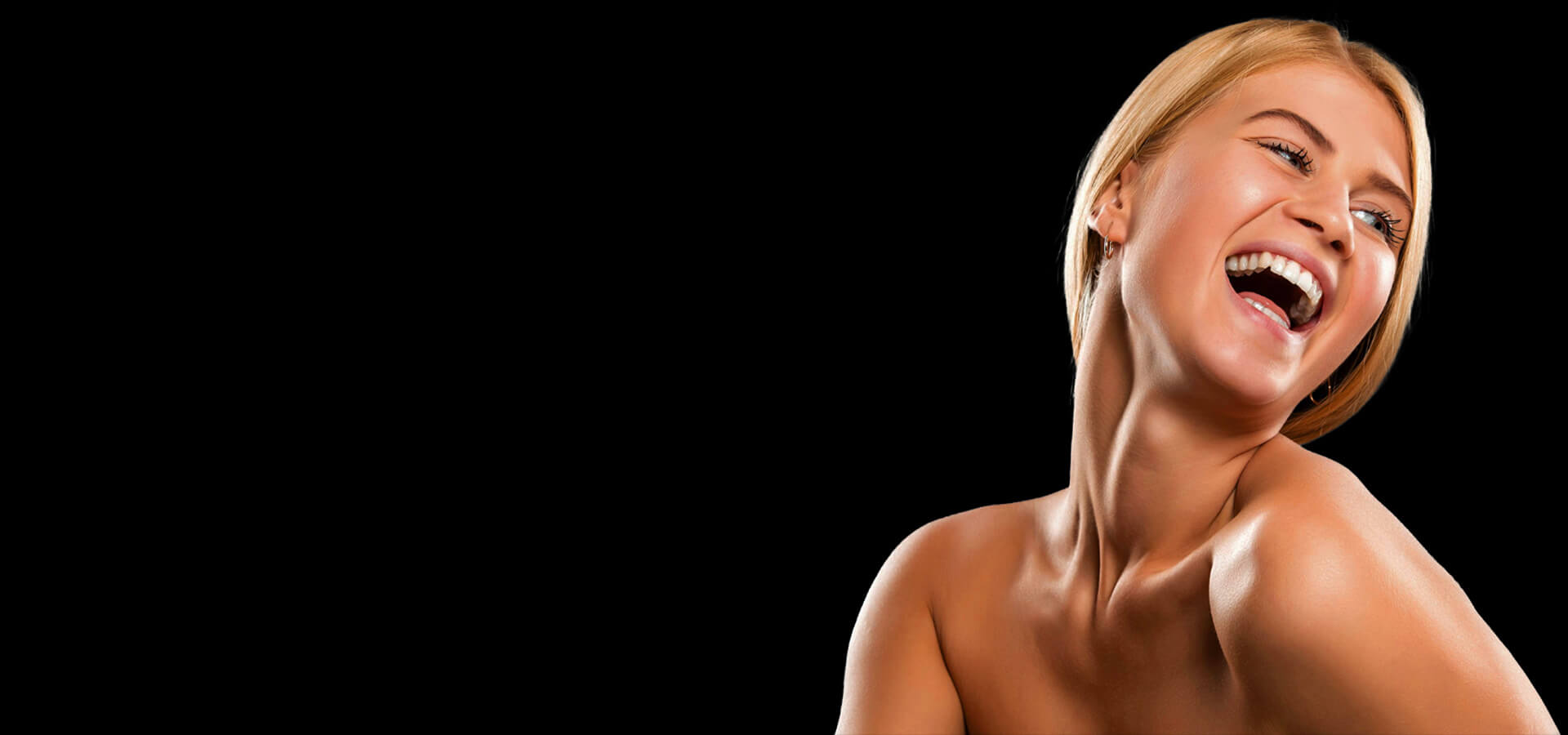 Natural wrinkle-free skin with a close-up of a woman smiling